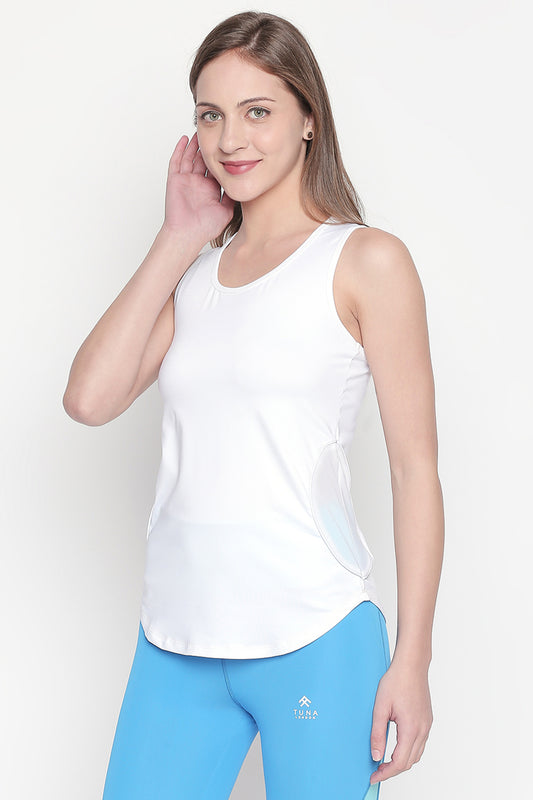 Tuna London Sleeveless White Color Active Wear Top For Women