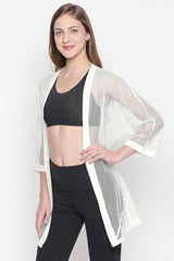 Loose Fit 3/4th Sleeve White Shrug for Women