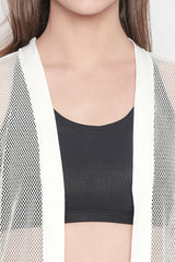 Loose Fit 3/4th Sleeve White Shrug for Women