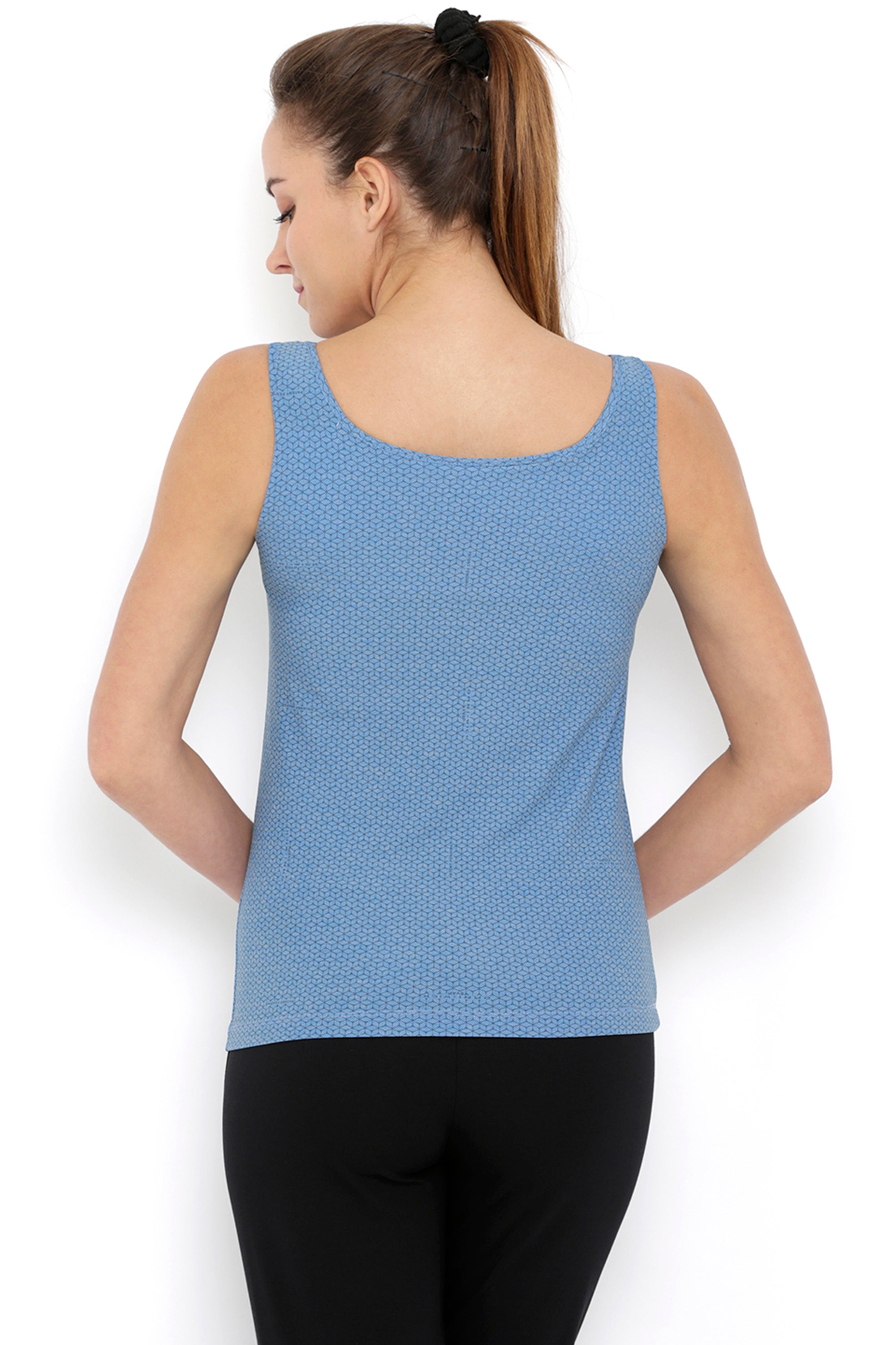 Blue Sleeveless Tee With Built in Bra Cups BT69