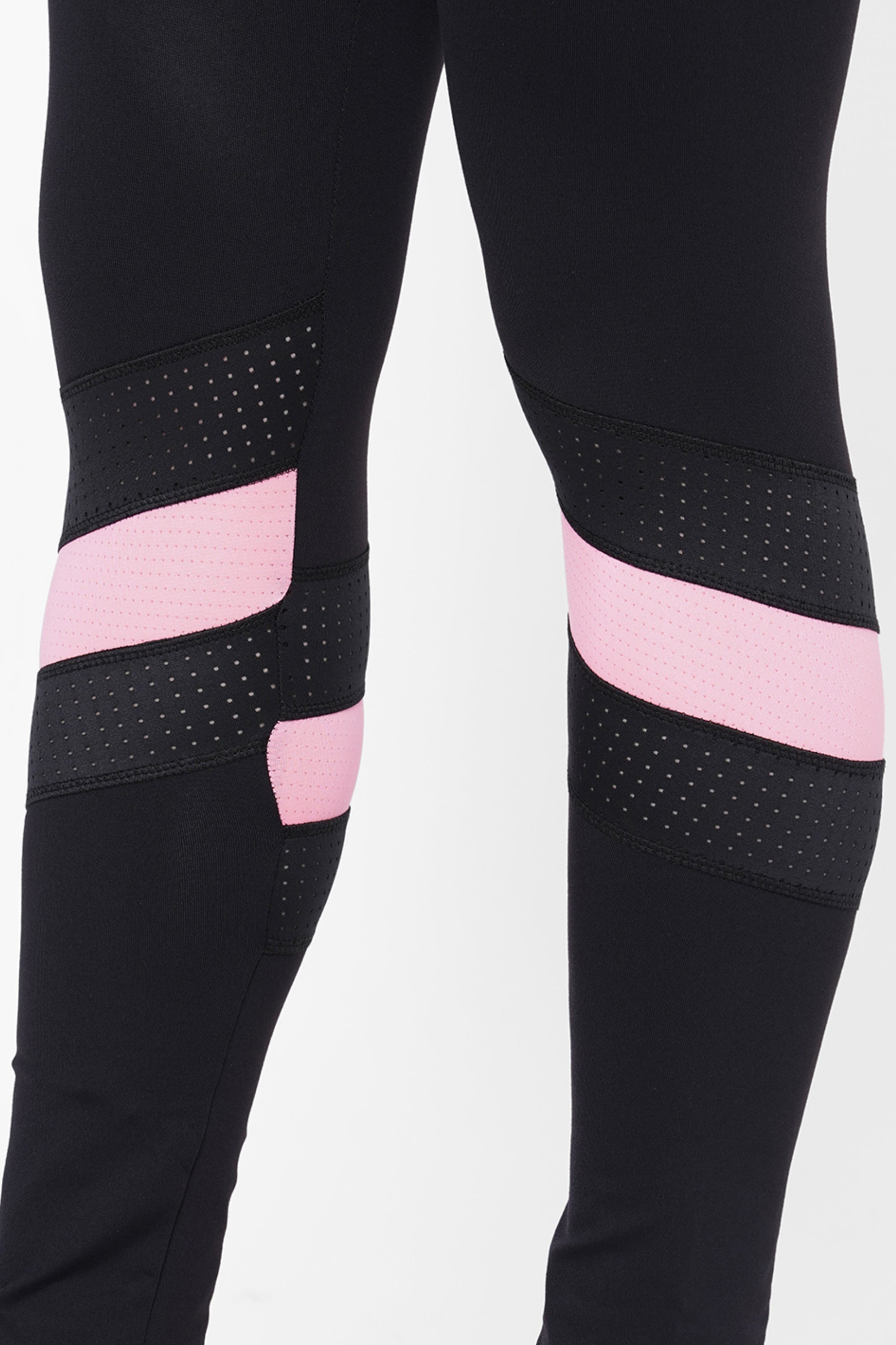 Black High Waisted Compression Legging With a Neon Pink Patch
