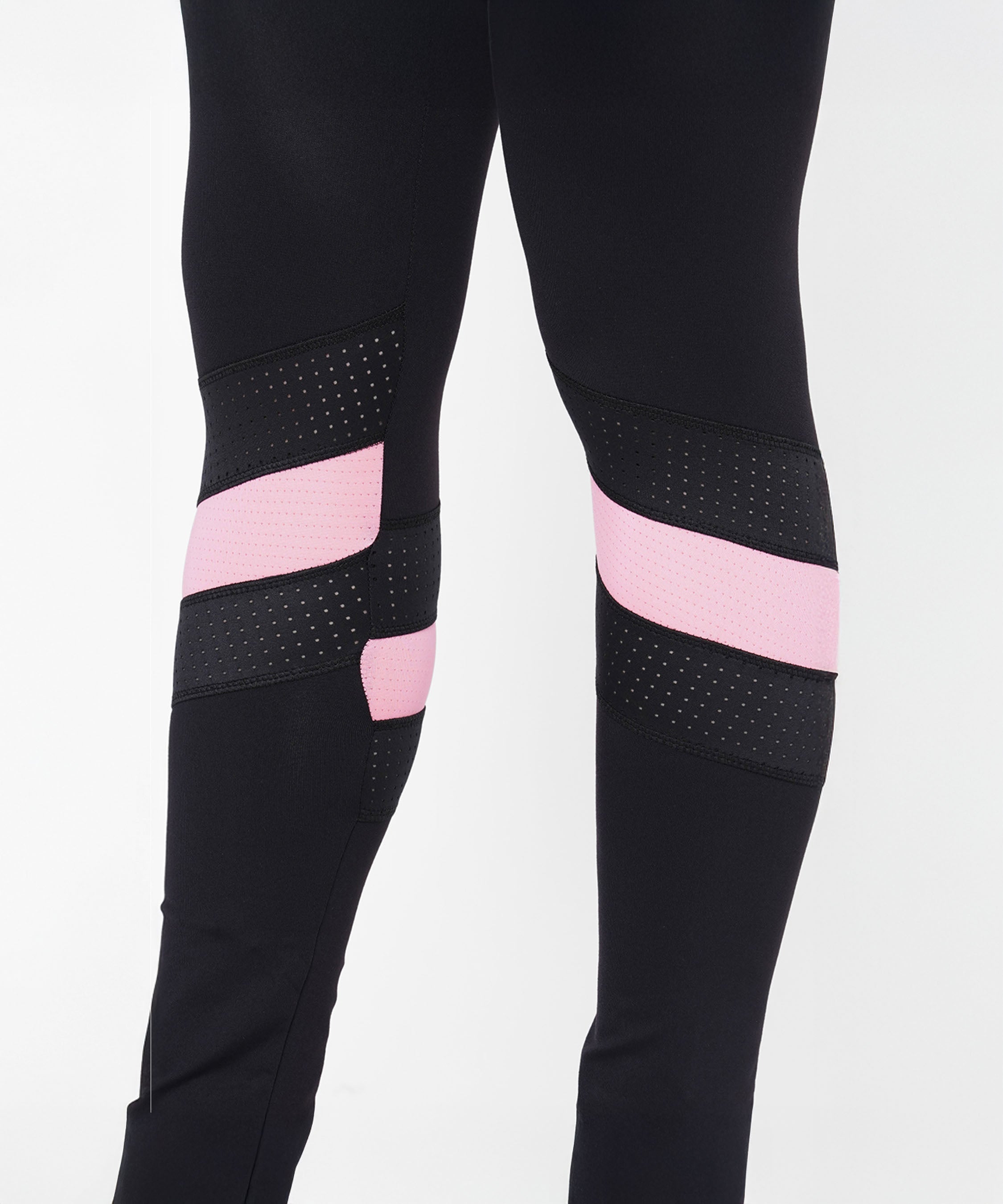 Black High Waisted Compression Legging With a Neon Pink Patch