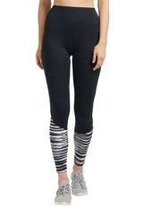 Black High Waisted Compression Sports Leggings With Zebra Print