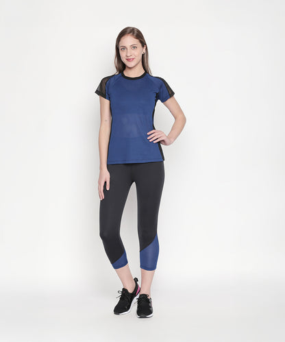 Blue - Textured Top With Net Sleeves