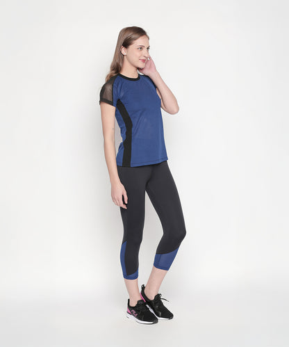 Blue - Textured Top With Net Sleeves