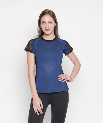 Blue - Textured Top With Net Sleeves