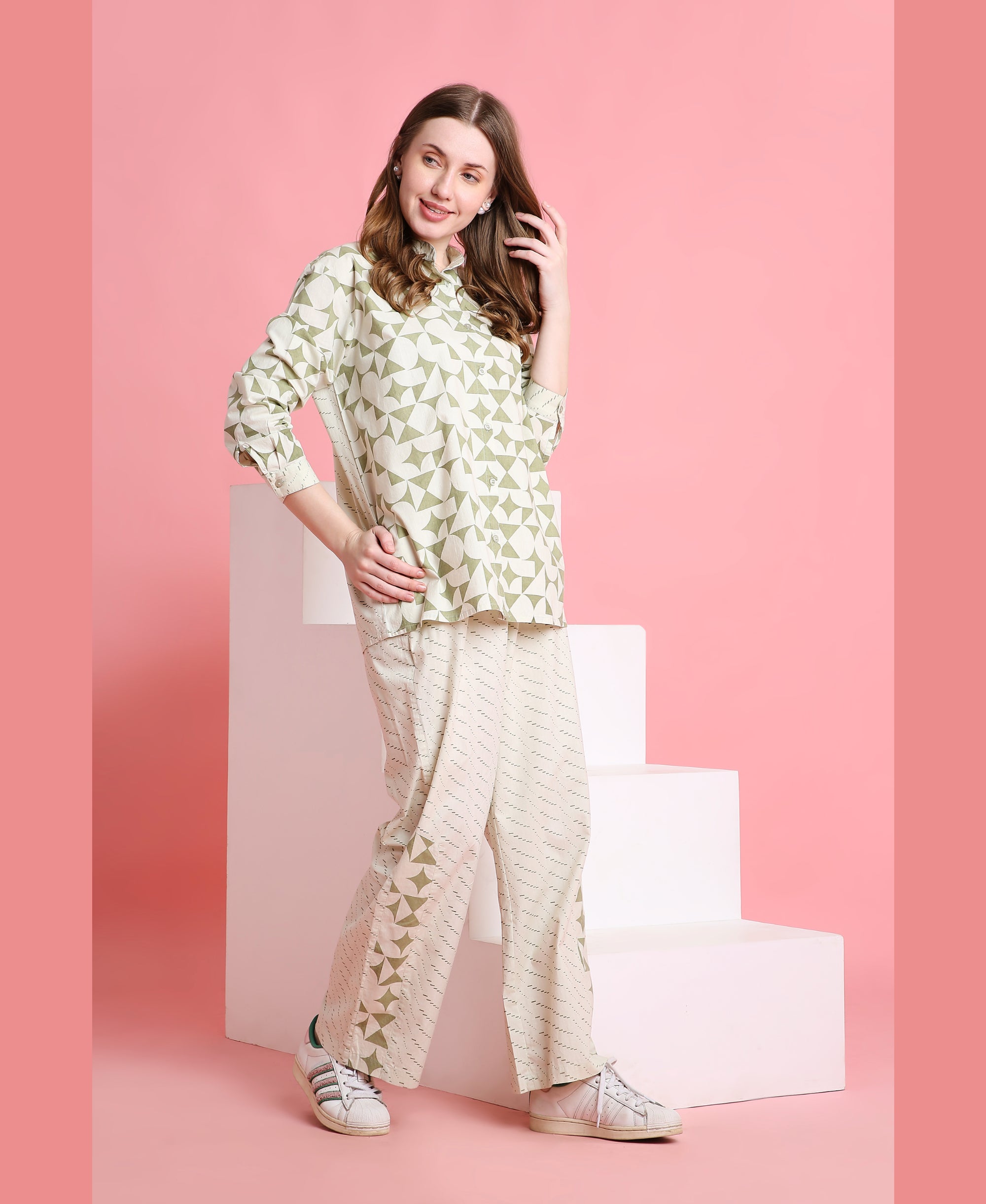 Olive Cubes Print Lounge Set