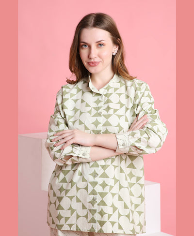 Olive Cubes Print Lounge Set