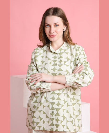 Olive Cubes Print Lounge Set