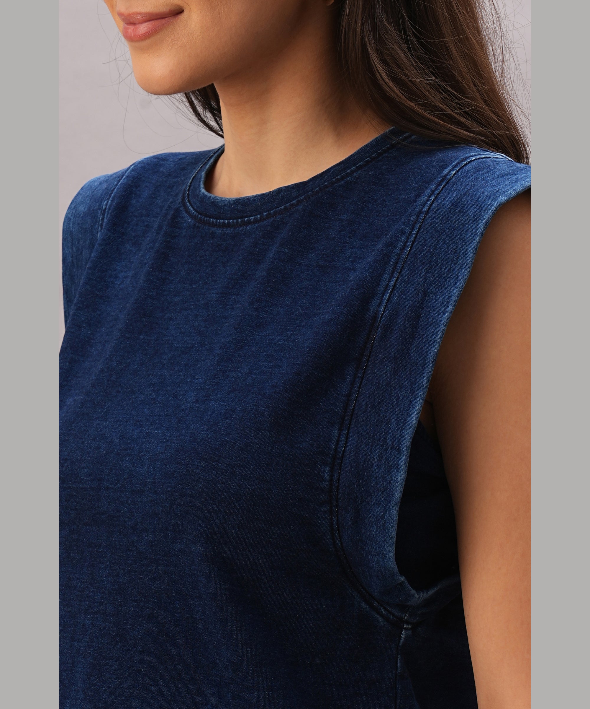 Blue Denim Wash Capsleeves Top