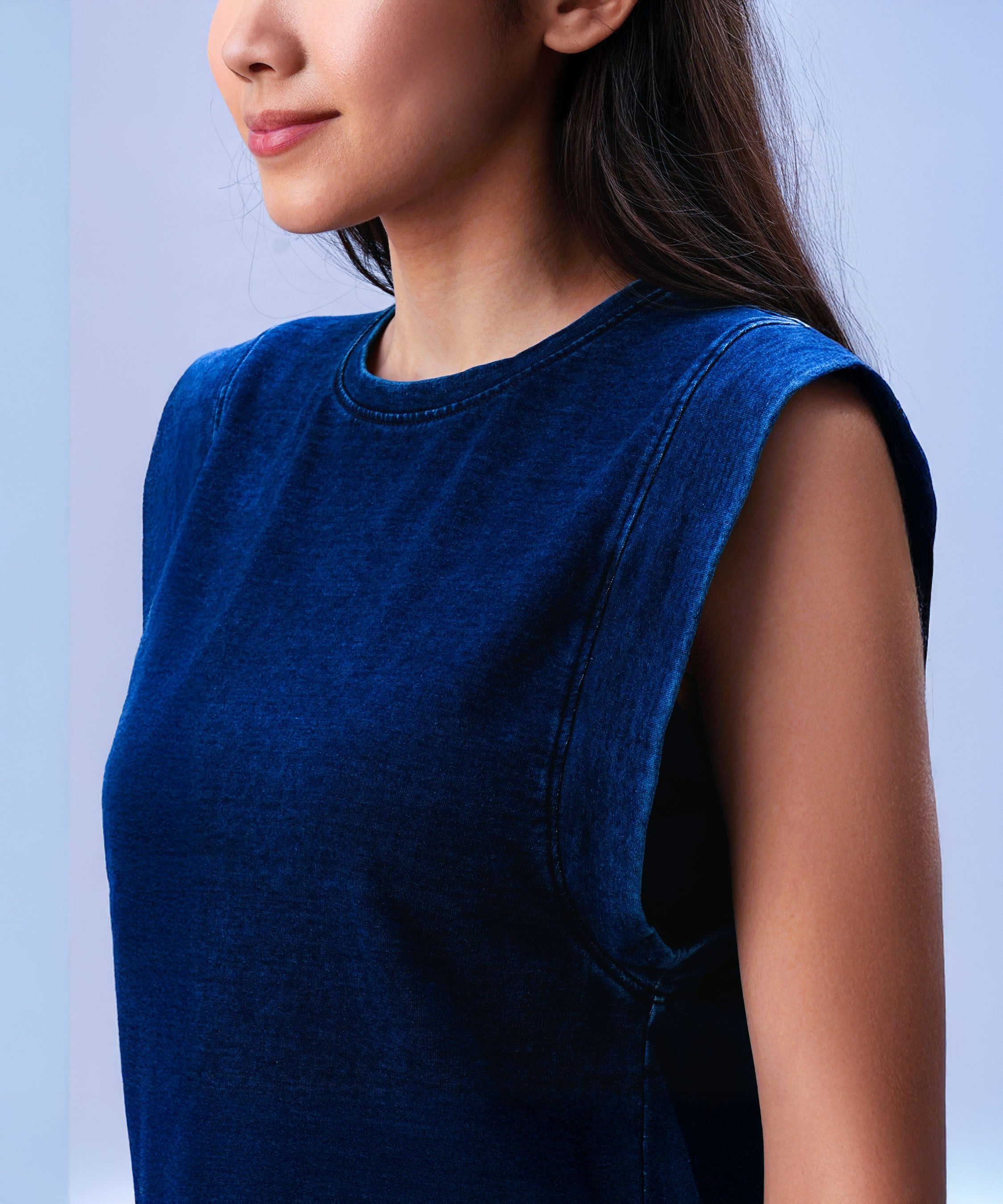 Blue Denim Wash Capsleeves Top