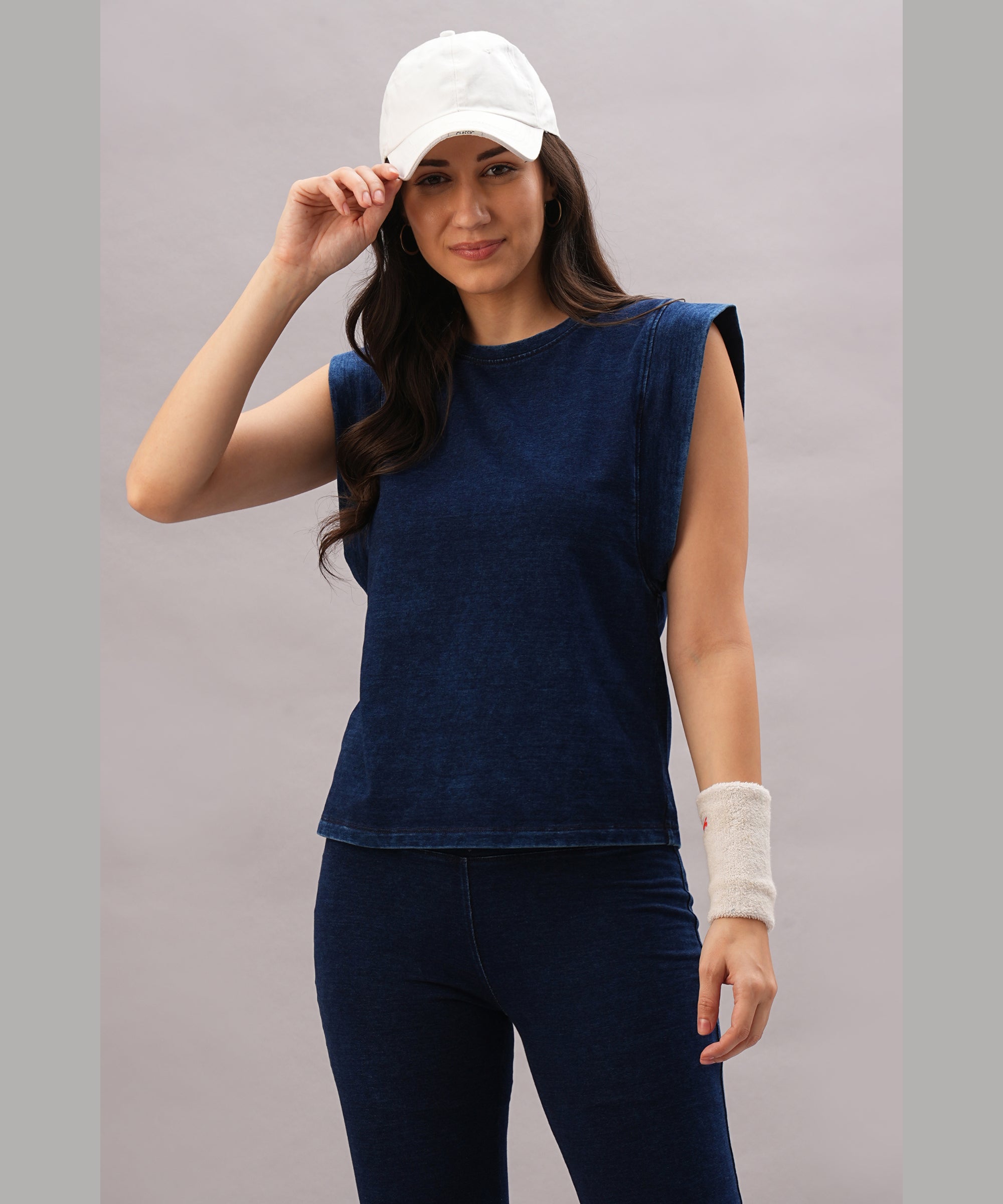 Blue Denim Wash Capsleeves Top