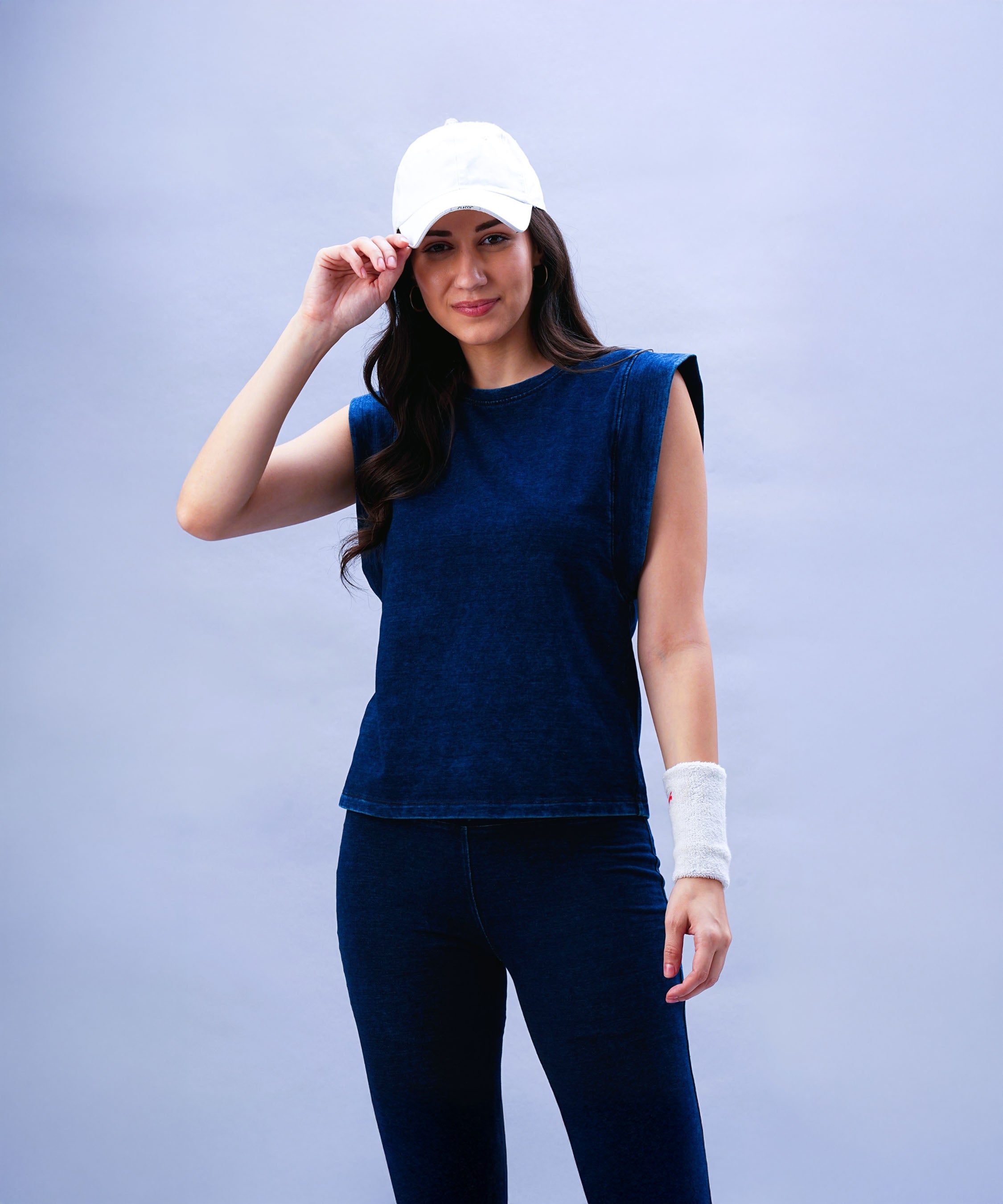 Blue Denim Wash Capsleeves Top