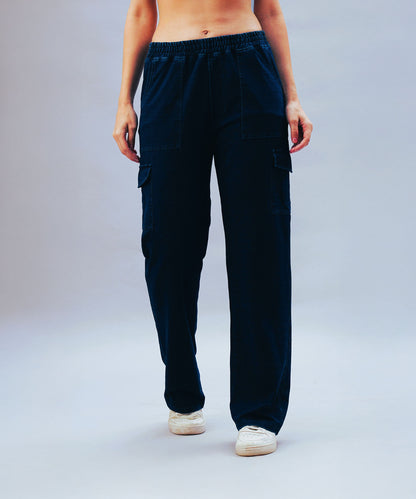Blue Denim Wash Cargo Trackpant