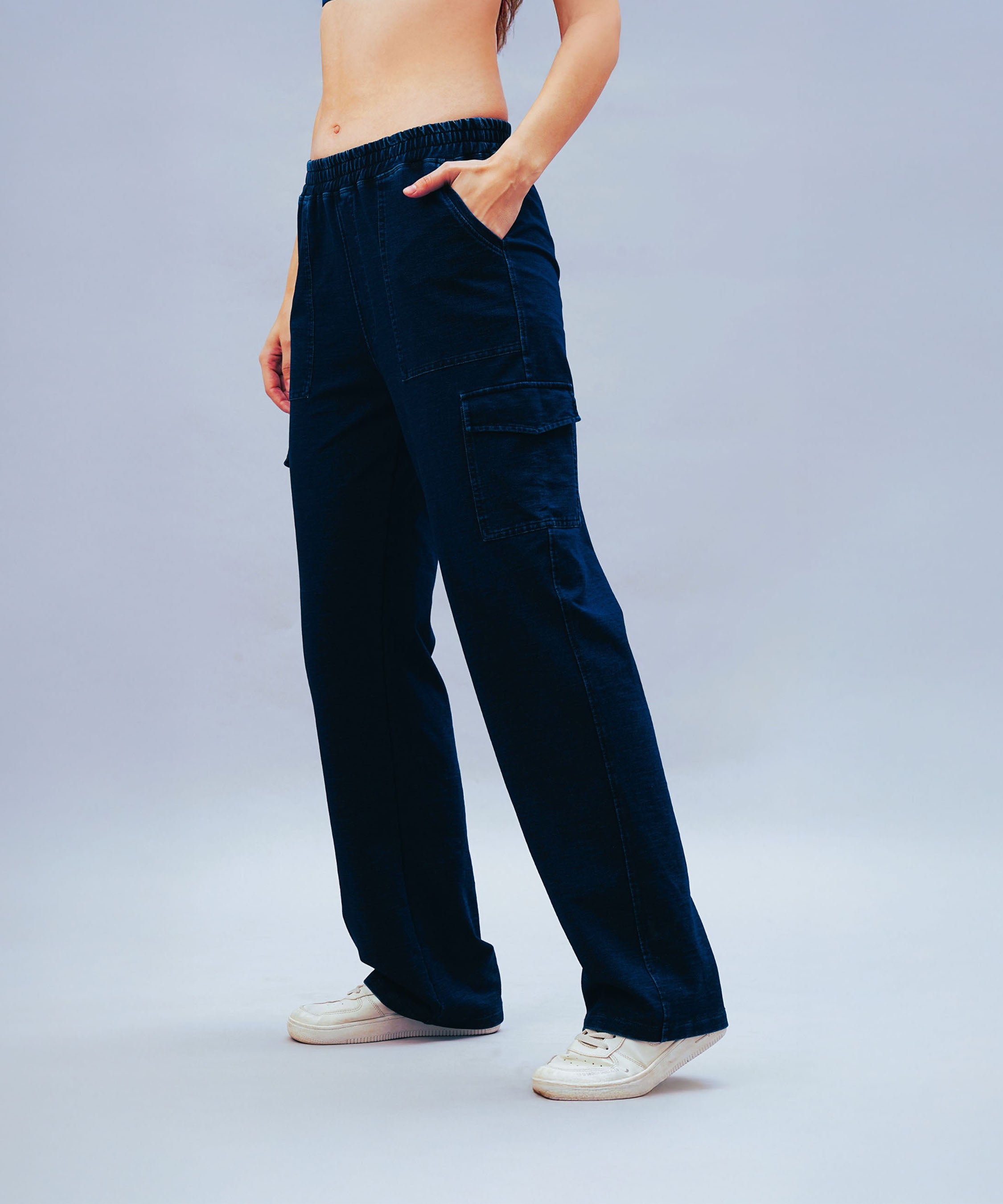 Blue Denim Wash Cargo Trackpant