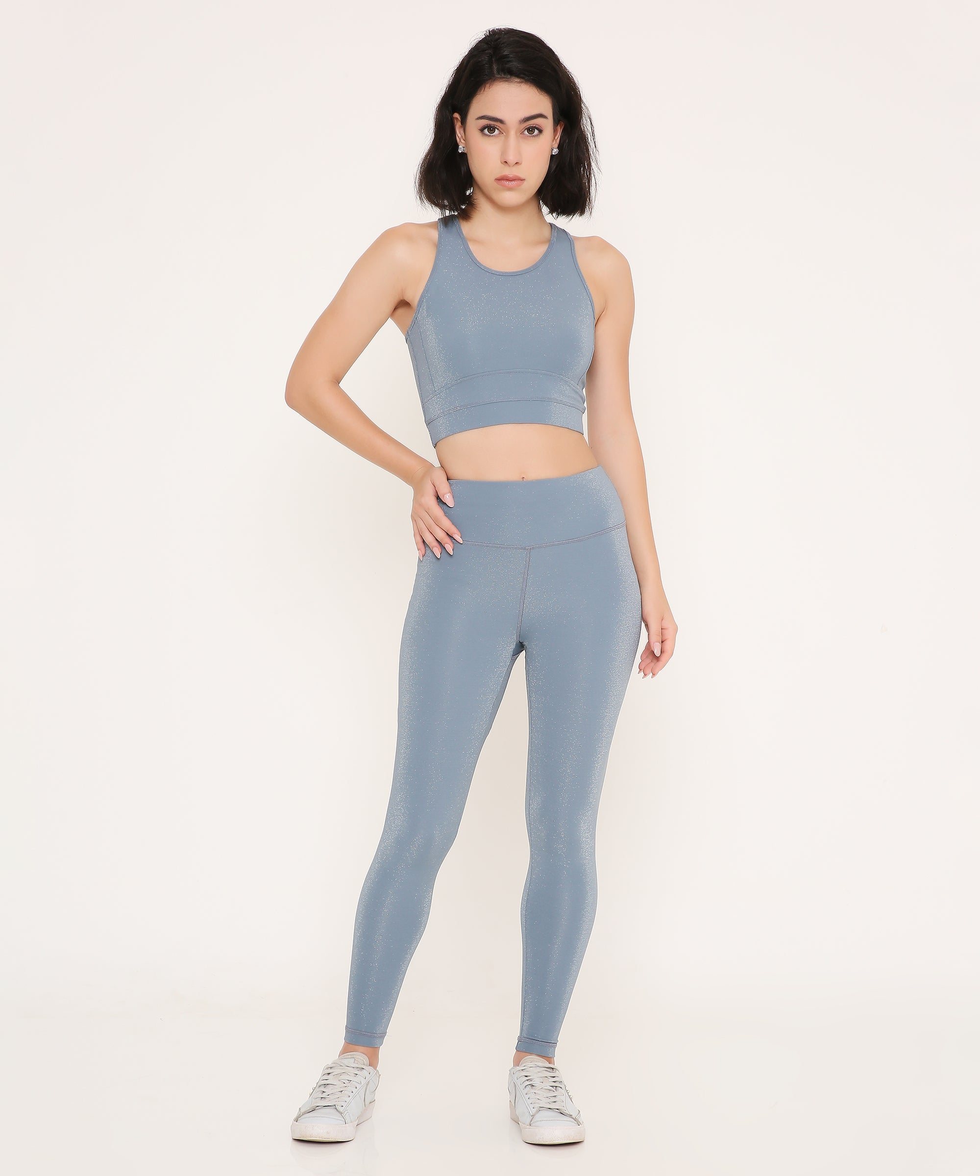 Cloudy Blue Glossy Sports Bra