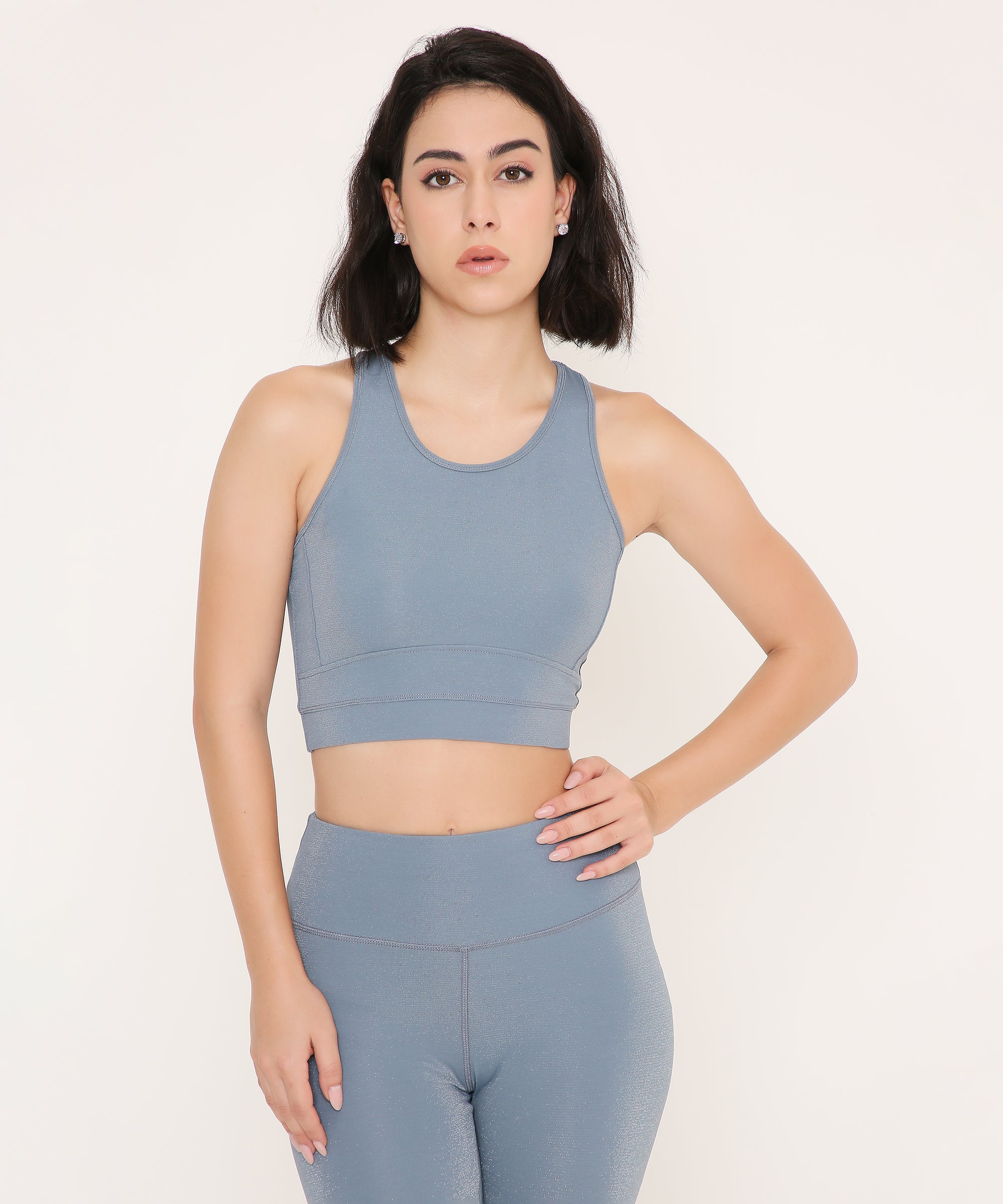 Cloudy Blue Glossy Sports Bra