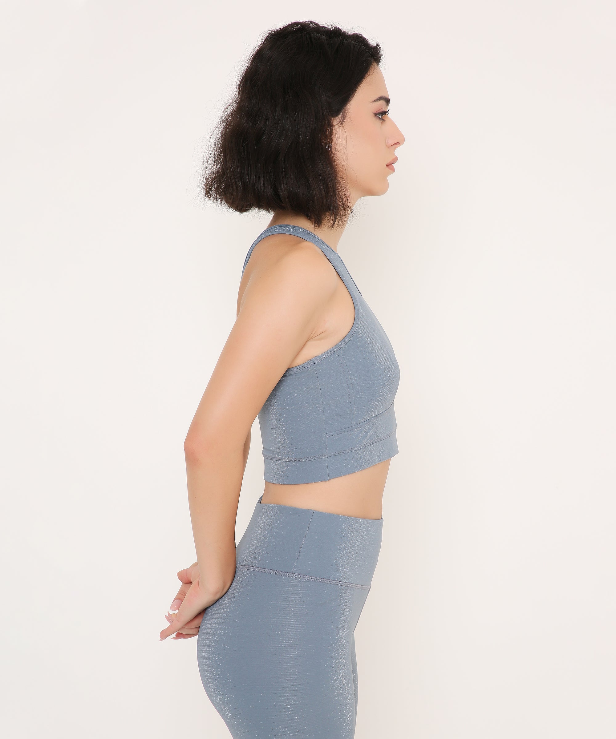 Cloudy Blue Glossy Sports Bra