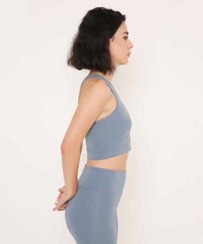 Cloudy Blue Glossy Sports Bra