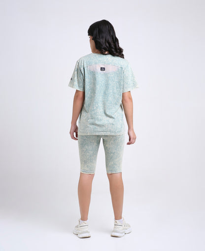 Sage Green Denim Wash Biker Shorts