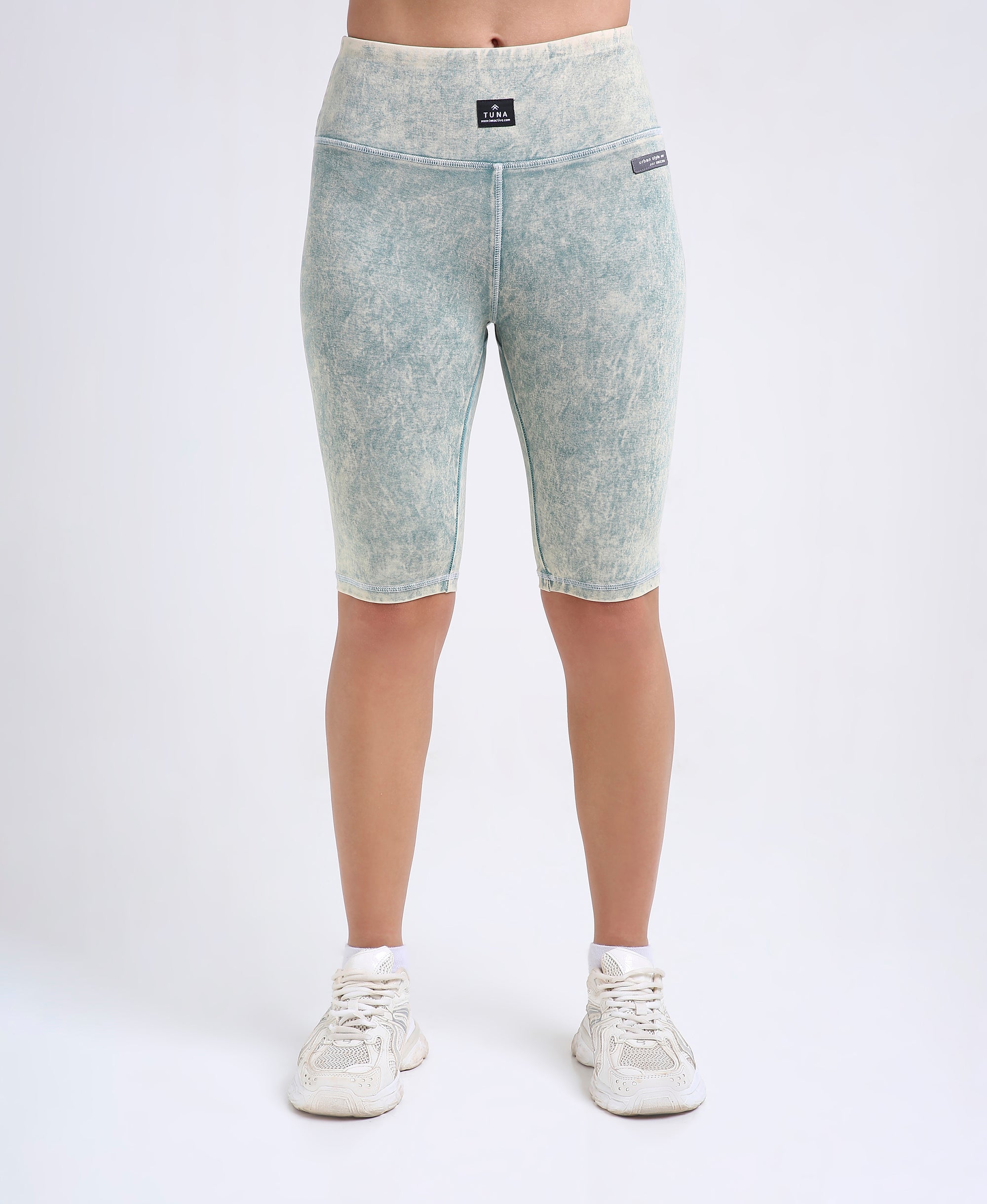 Sage Green Denim Wash Biker Shorts