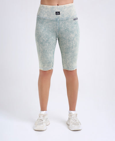 Sage Green Denim Wash Biker Shorts