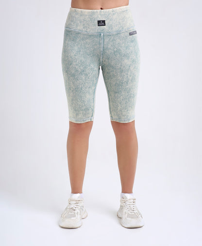 Sage Green Denim Wash Biker Shorts