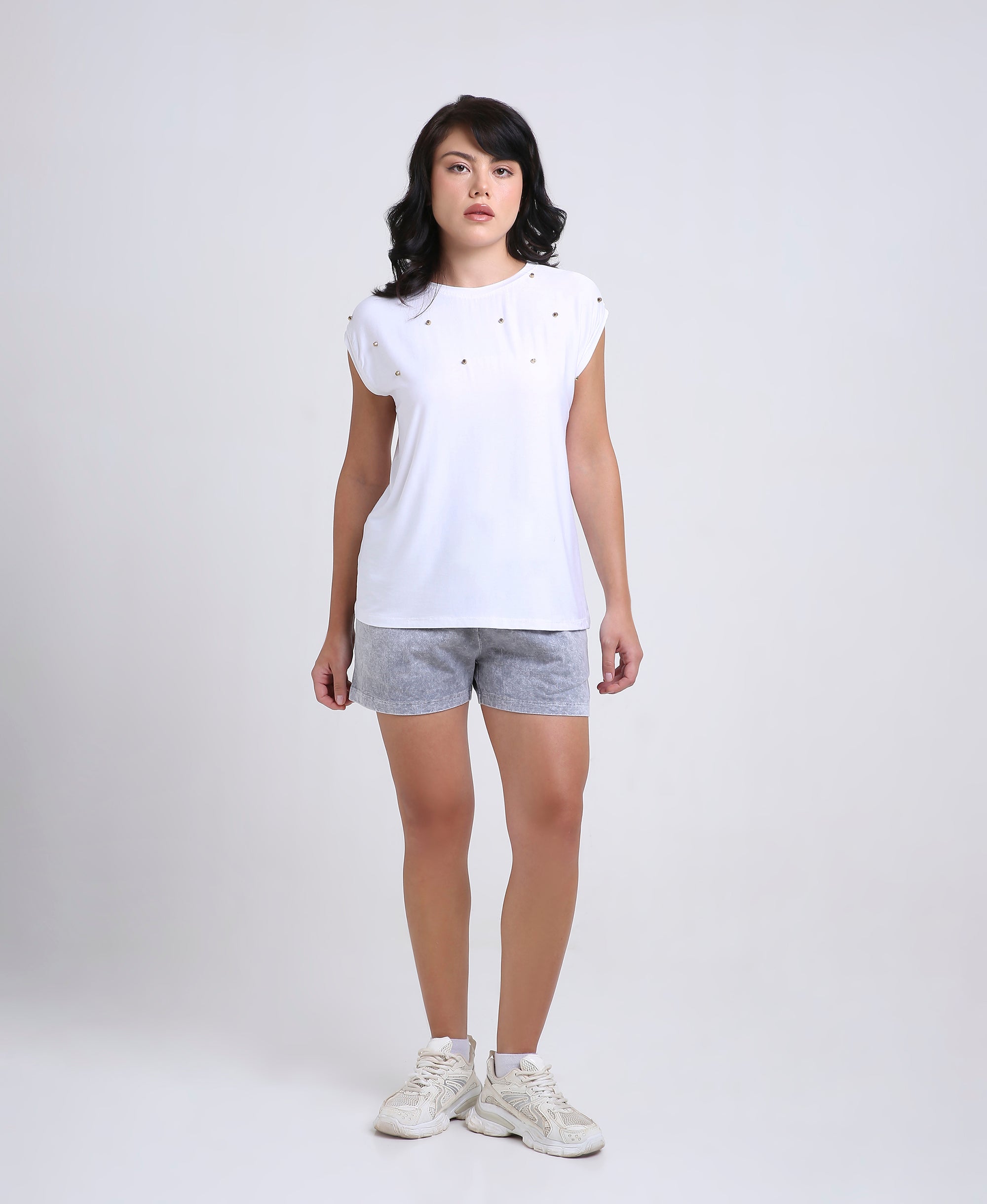 Grey Cotton Denim Wash Shorts