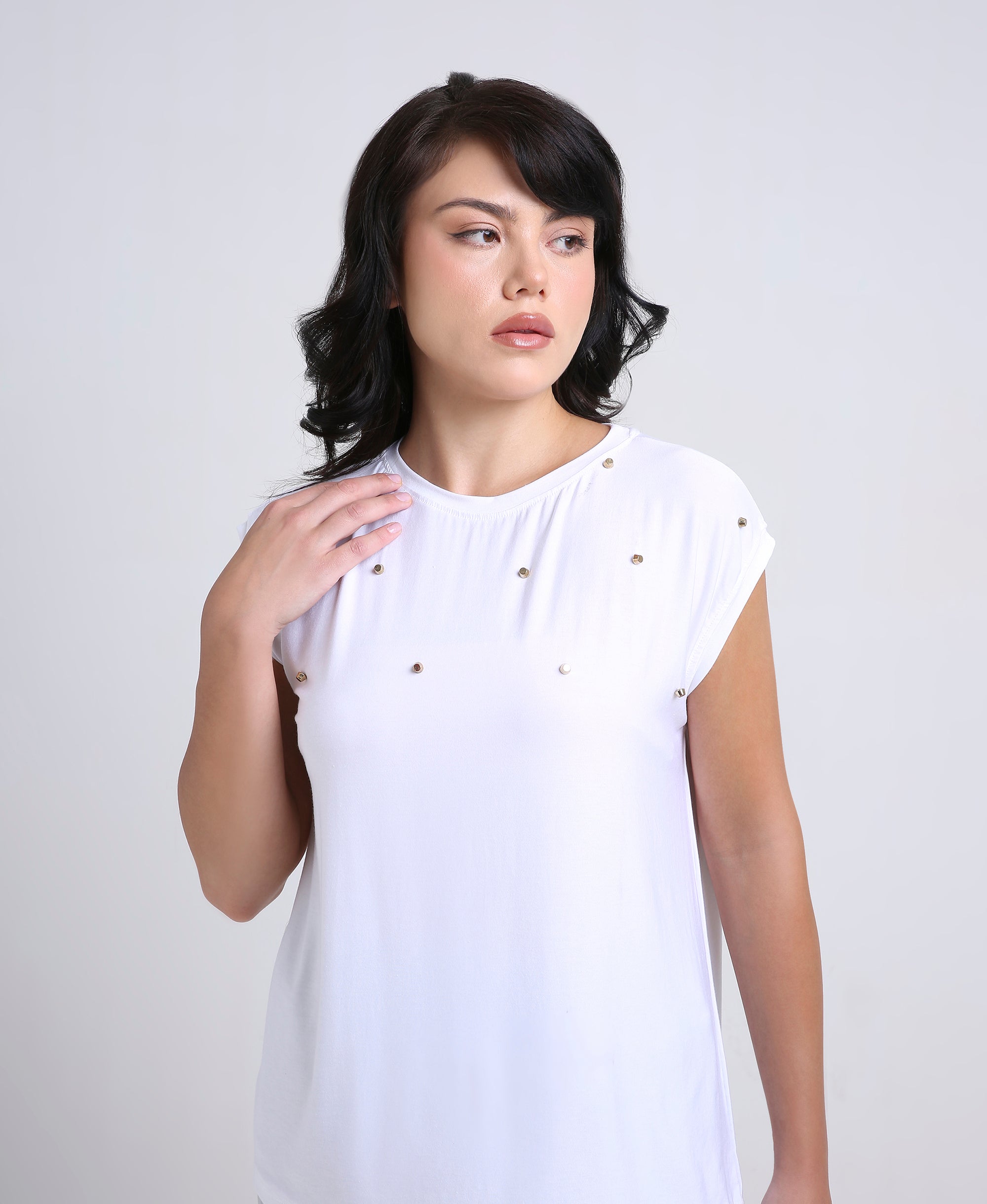 White Rivet Detail Tee