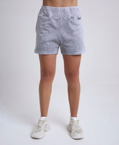 Grey Cotton Denim Wash Shorts