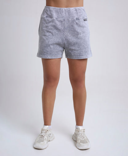 Grey Cotton Denim Wash Shorts