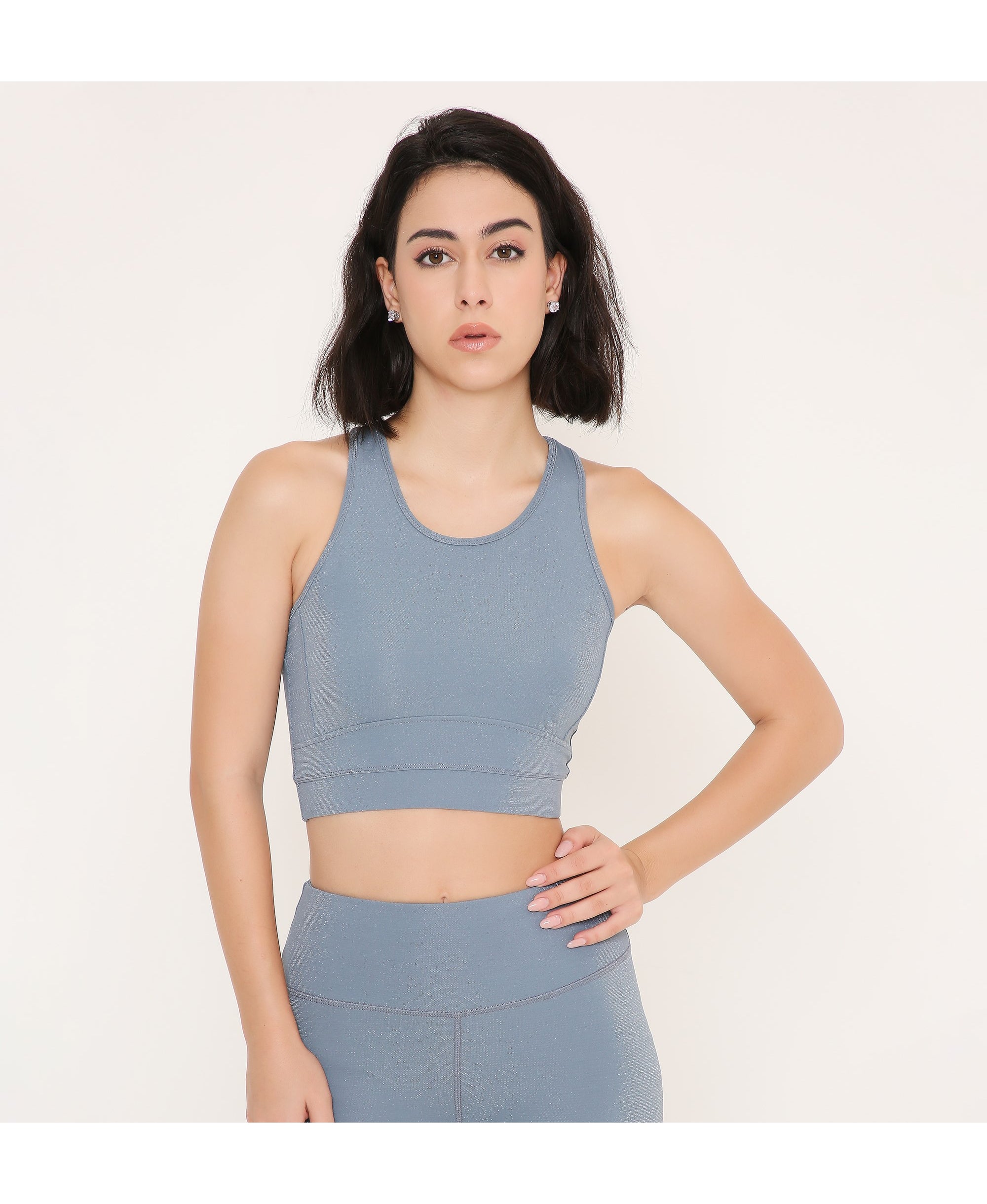 Cloudy Blue Glossy Sports Bra