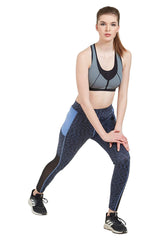 Blue Poly Cotton Lycra Printed Slim Fit Track Pant for Women