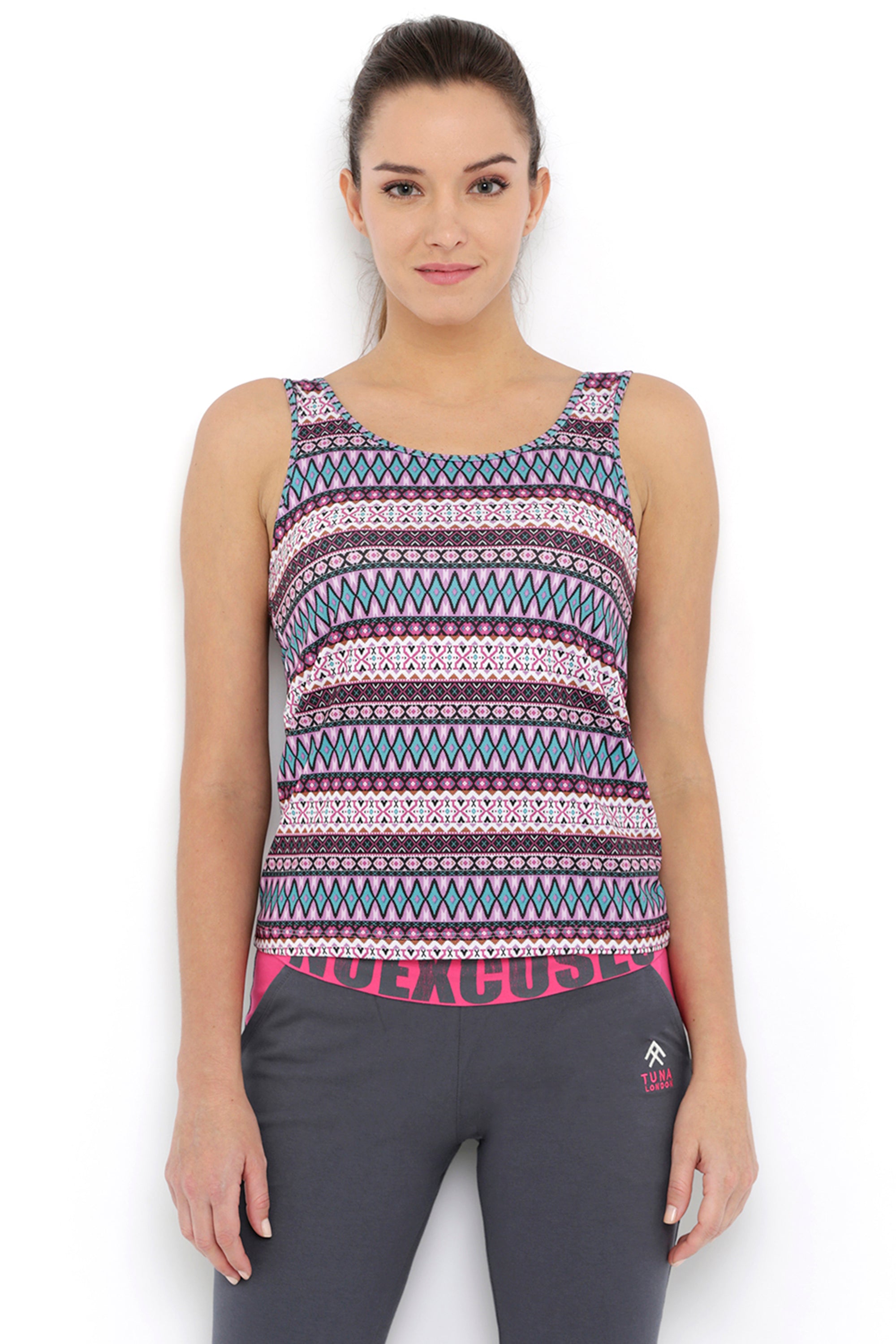 Multi-Print Sleeveless Tee With Built-In Bra Cups BT70