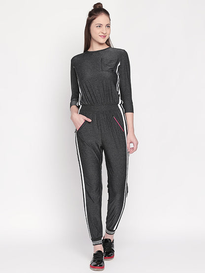 Side Strips Grey Athleisure Jumpsuit