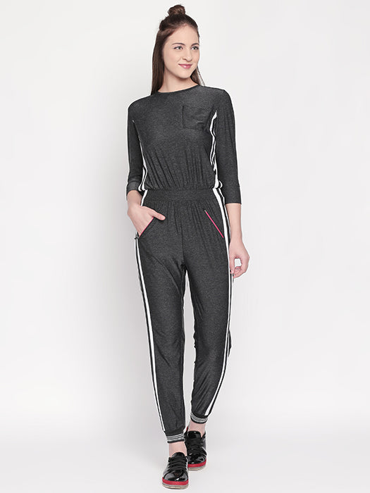 Side Strips Grey Athleisure Jumpsuit