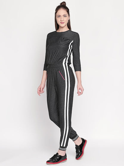 Side Strips Grey Athleisure Jumpsuit