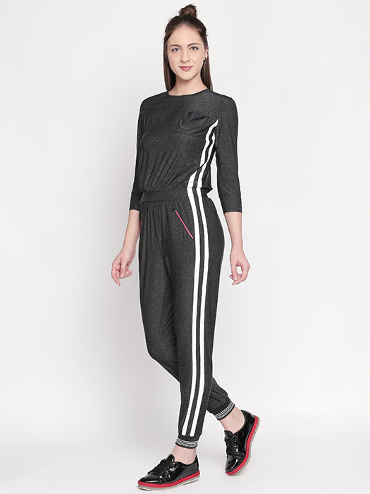 Side Strips Grey Athleisure Jumpsuit