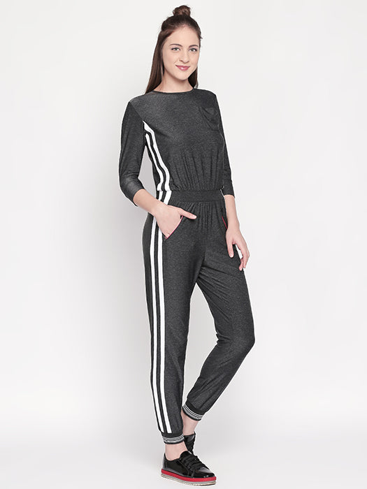 Side Strips Grey Athleisure Jumpsuit